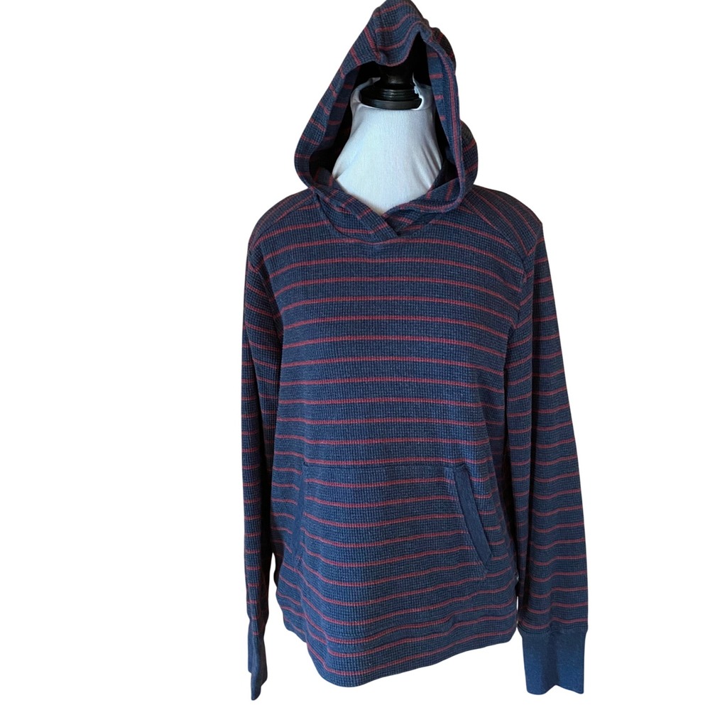 Toad&Co Women's Large Navy Blue Red Striped Waffle Knit Thermal Pullover Hoodie